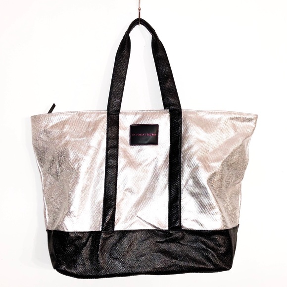 Victoria's Secret Handbags - Victoria’s Secret Silver & Black Tote Bag